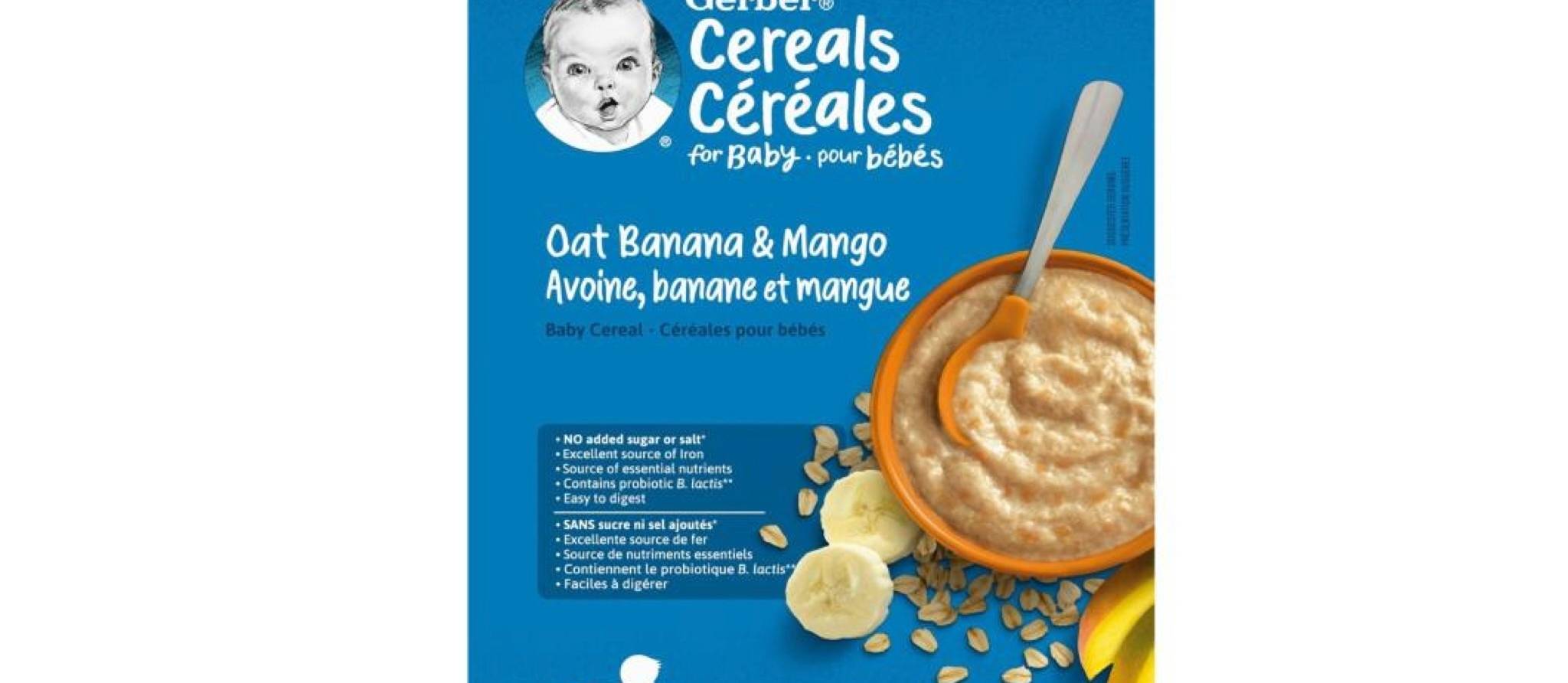 Nestlé Canada retire du marché les céréales pour bébés Gerber Avoine, banane et mangue