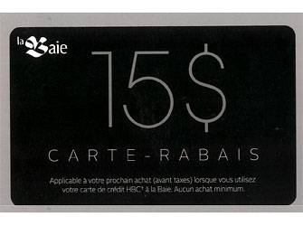 Coupon rabais la baie 15 $