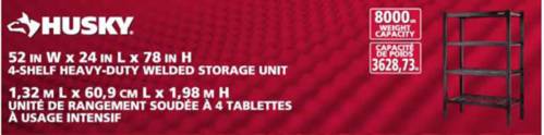 Étagères à quatre tablettes Husky (Home Depot) 