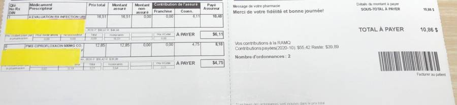 frais pharmacie Exemple 1
